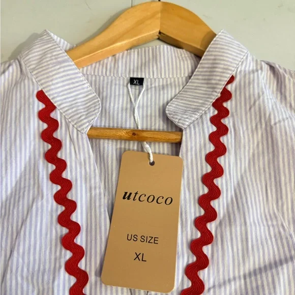 utcoco Summer Beach Boho Striped Flutter 3/4 Sleeve A Line Flowy Long Dress. - Picture 10 of 15